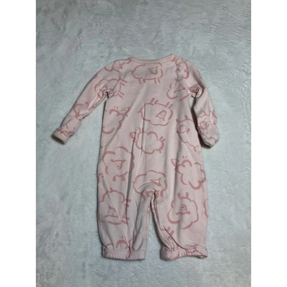 5/$25 Carter's Sleepsuit Baby Girl 3m Pink Sheep Print Snap Front Mitten Cuffs